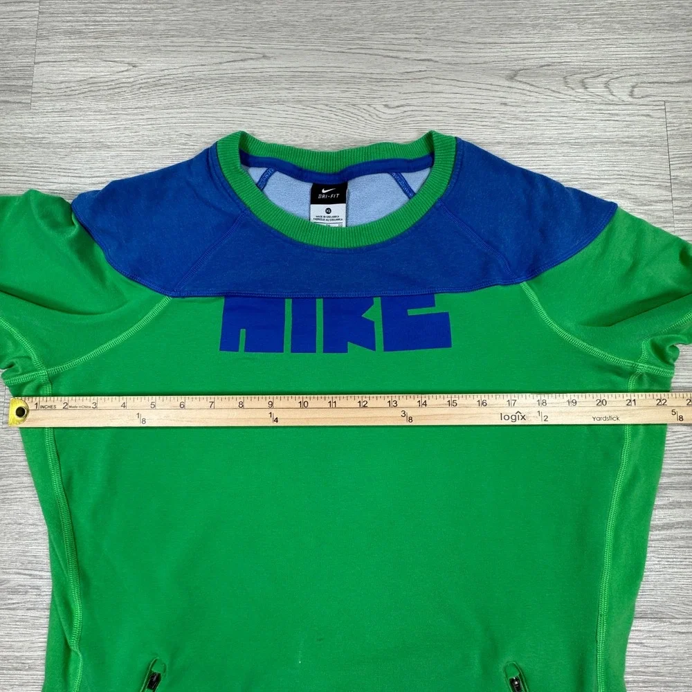 Nike Men's Sweatshirt Dri-FIT Colorblock Green Blue XL Zipper Pockets Pullover‎